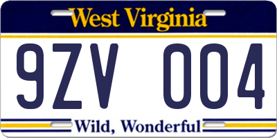 WV license plate 9ZV004