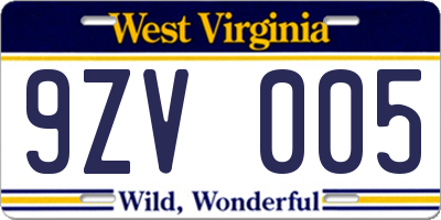 WV license plate 9ZV005
