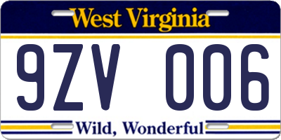 WV license plate 9ZV006