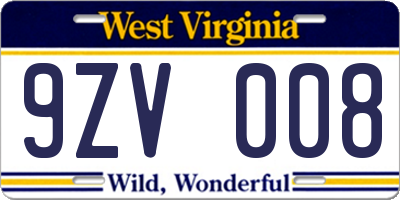 WV license plate 9ZV008