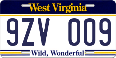 WV license plate 9ZV009