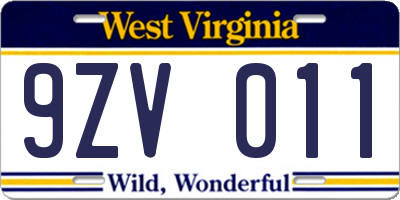 WV license plate 9ZV011