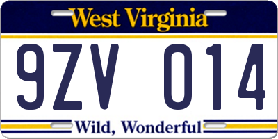 WV license plate 9ZV014