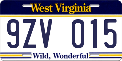 WV license plate 9ZV015