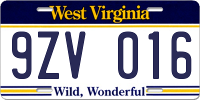 WV license plate 9ZV016