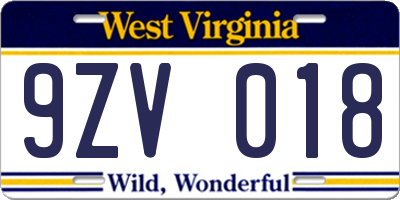 WV license plate 9ZV018