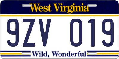 WV license plate 9ZV019