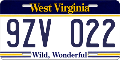 WV license plate 9ZV022
