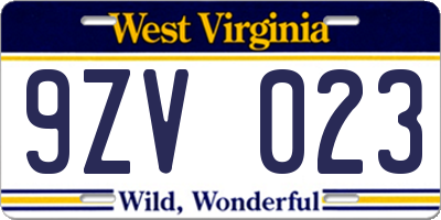 WV license plate 9ZV023