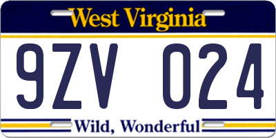 WV license plate 9ZV024