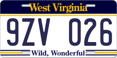 WV license plate 9ZV026