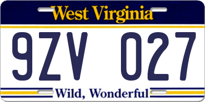 WV license plate 9ZV027