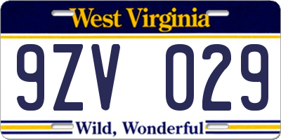 WV license plate 9ZV029