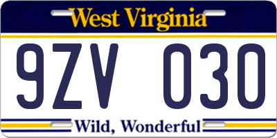 WV license plate 9ZV030