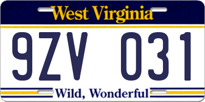 WV license plate 9ZV031