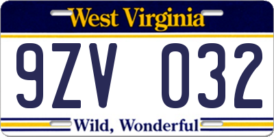WV license plate 9ZV032