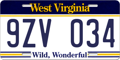 WV license plate 9ZV034