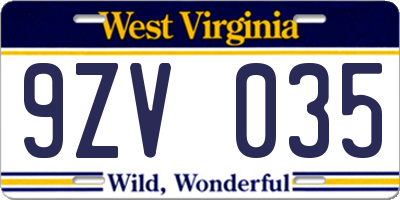 WV license plate 9ZV035