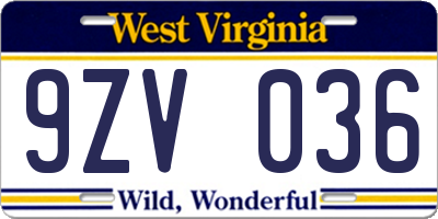 WV license plate 9ZV036