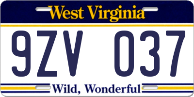 WV license plate 9ZV037