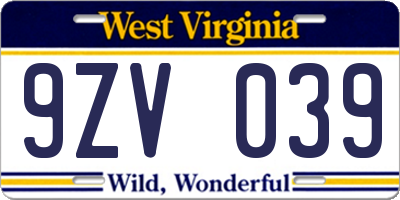 WV license plate 9ZV039