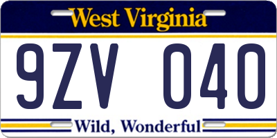 WV license plate 9ZV040