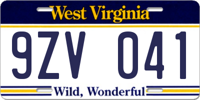 WV license plate 9ZV041