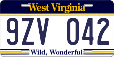 WV license plate 9ZV042