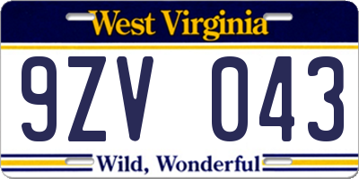 WV license plate 9ZV043