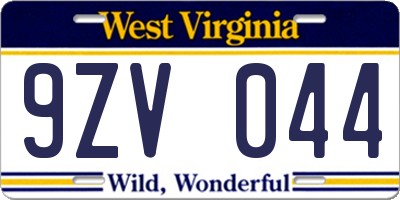 WV license plate 9ZV044
