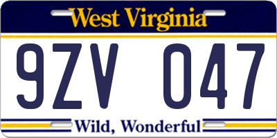 WV license plate 9ZV047