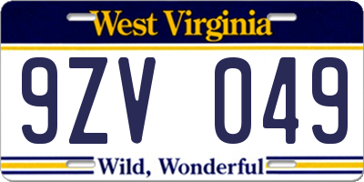 WV license plate 9ZV049
