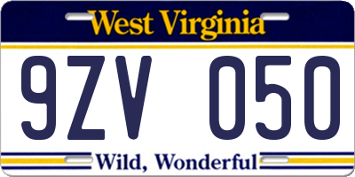 WV license plate 9ZV050