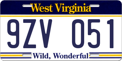 WV license plate 9ZV051