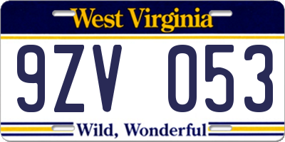 WV license plate 9ZV053
