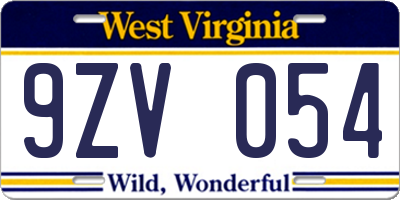 WV license plate 9ZV054