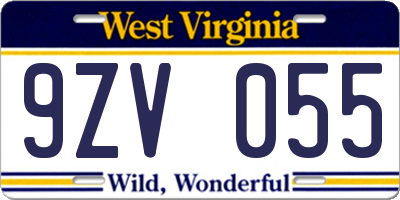 WV license plate 9ZV055