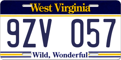 WV license plate 9ZV057