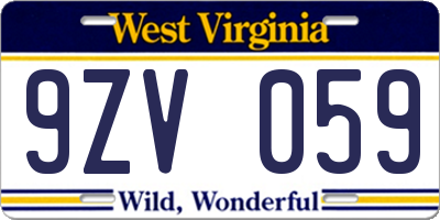 WV license plate 9ZV059