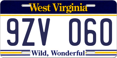 WV license plate 9ZV060