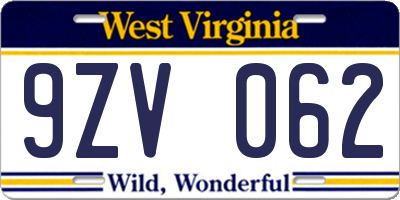 WV license plate 9ZV062