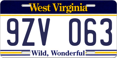 WV license plate 9ZV063