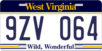 WV license plate 9ZV064