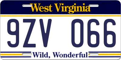 WV license plate 9ZV066