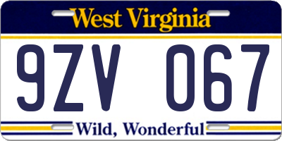 WV license plate 9ZV067