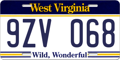WV license plate 9ZV068