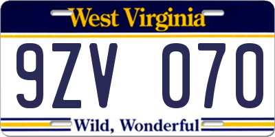 WV license plate 9ZV070
