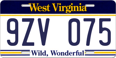WV license plate 9ZV075