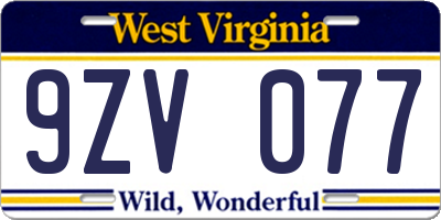 WV license plate 9ZV077