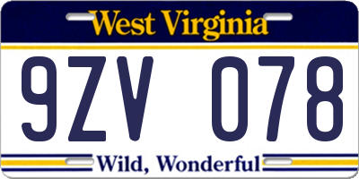 WV license plate 9ZV078